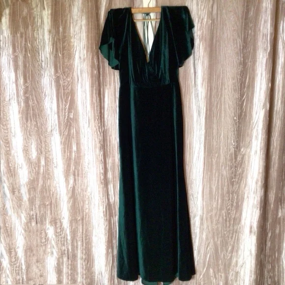 Jenny Yoo Ellis Anthropologie Flutter Sleeve Open-Back Velvet Emerald 12 10 8 - Picture 3 of 11